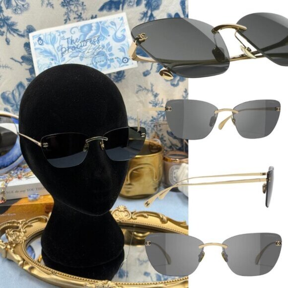 🆕 CHANEL 🧿 NWOT CH4286T Cat Eye Rimless Sunglasses, Titanium & Light Gold - Picture 1 of 16